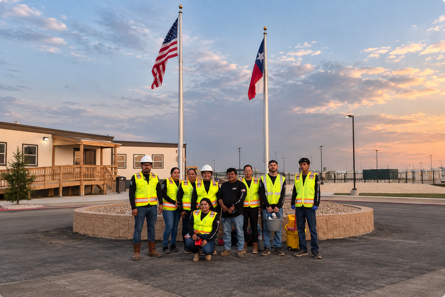 NOVA Data Clean field crew in high-visibility safety gear at a data center site